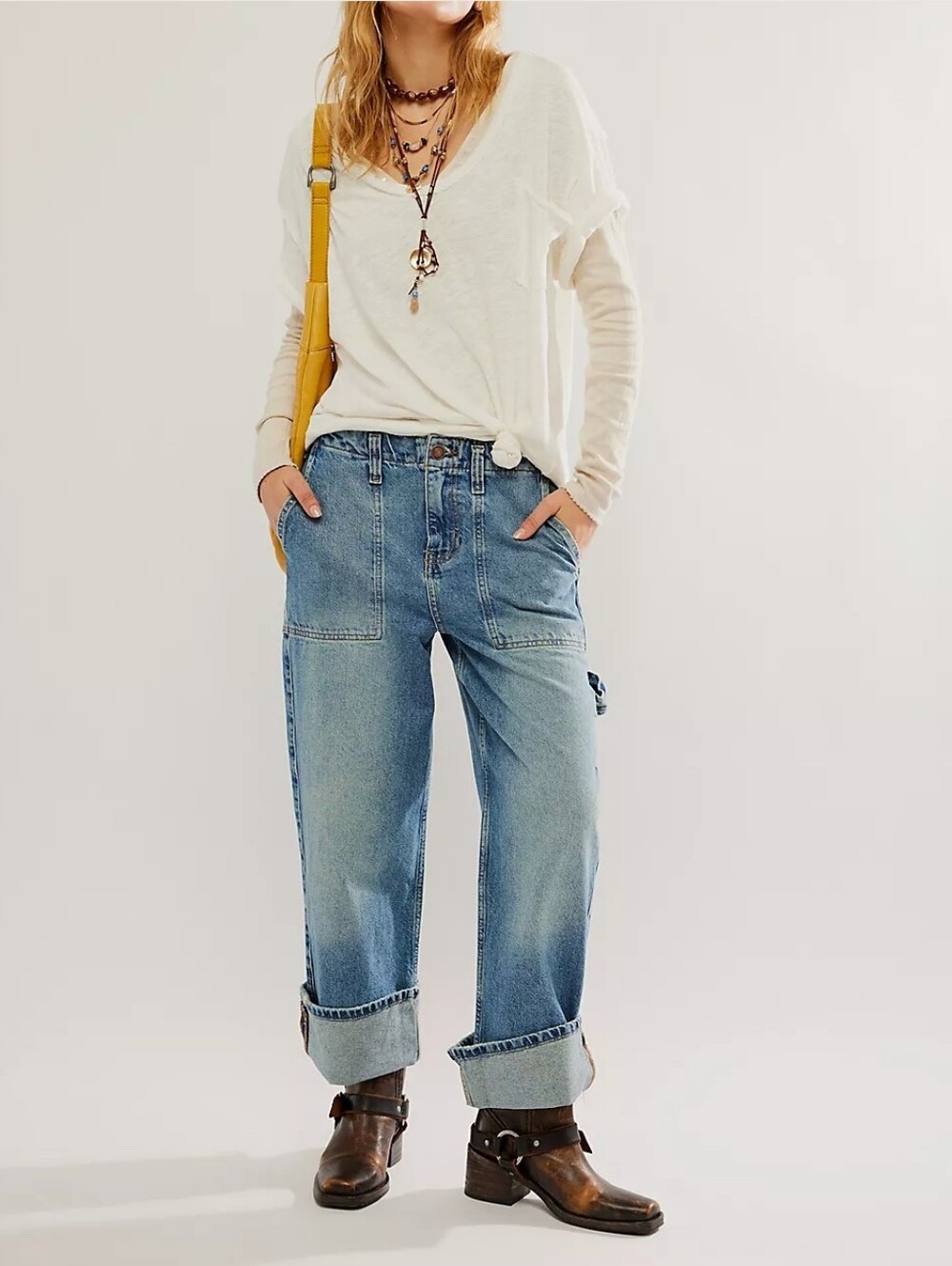 FREE PEOPLE WE THE FREE Leagues Carpenter Jeans Sz 26 Utility Chic Boho